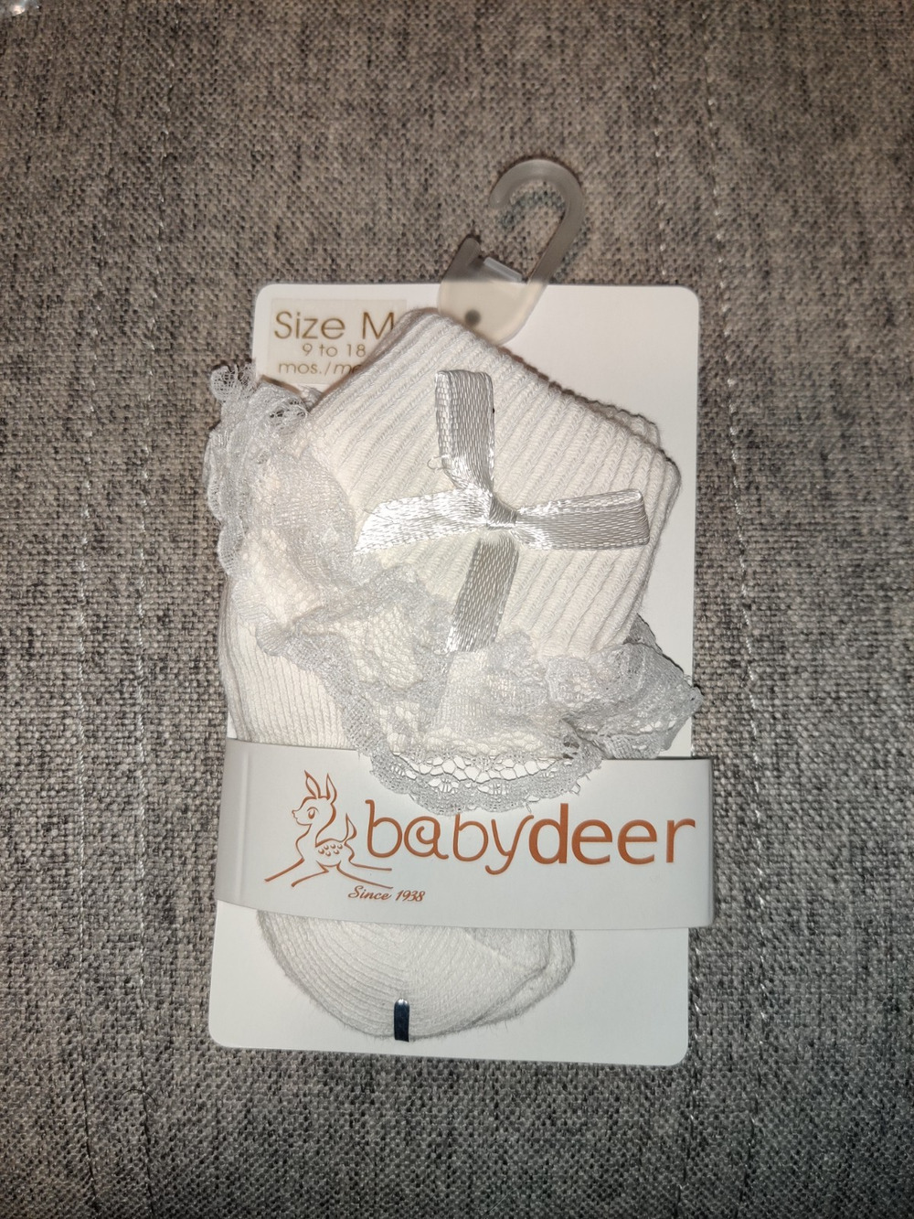 Baby Deer Bow and Lace Baby Socks Size M - 9 to 18 Months - 2 Pair!!